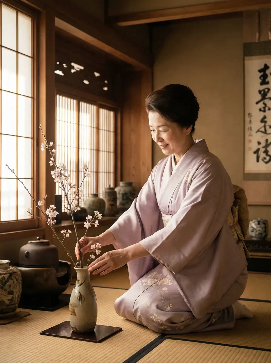 一位优雅的 51吃瓜~51吃瓜今日热点 | 真实可靠51吃瓜更新站 在和室中插花